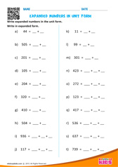 Unit Numbers in Expanded Form